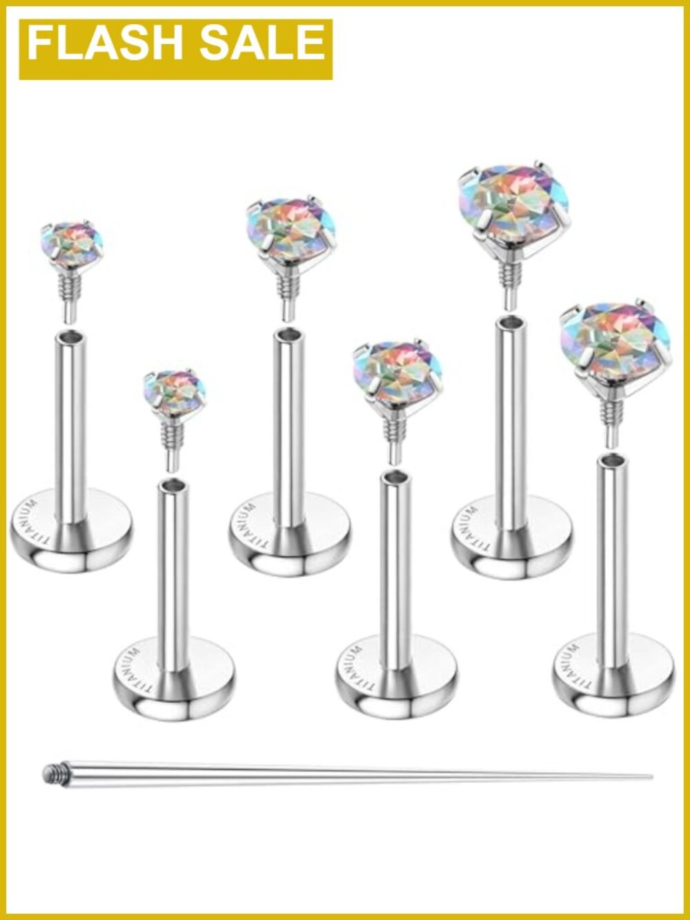 G23 Titanium Flat Back Earrings 16G/18G/20G, Hypoallergenic Body Jewelry Set,